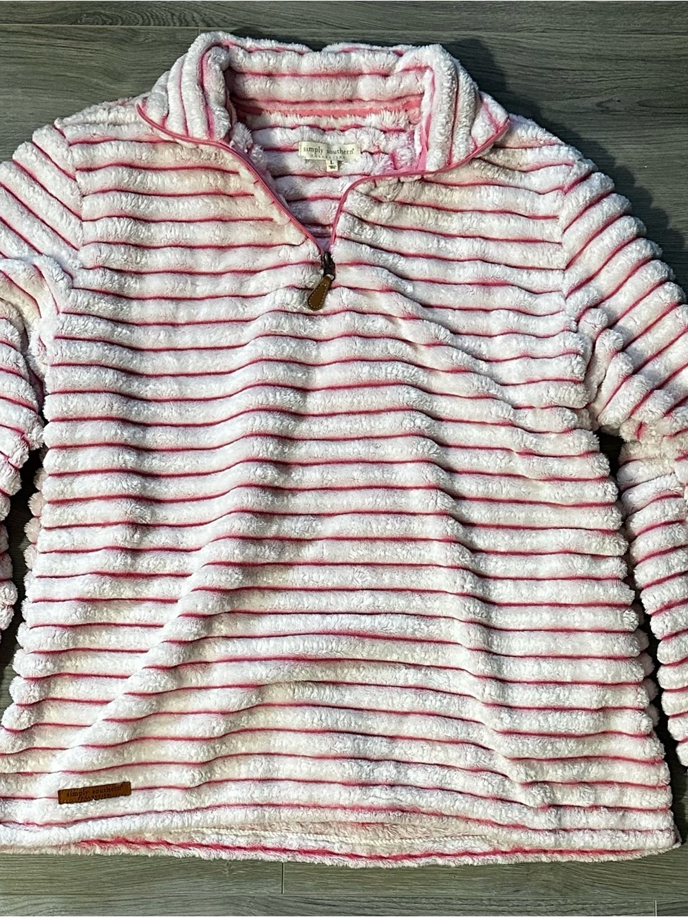 Simply Southern White Plush Pullover with Pink Stripes